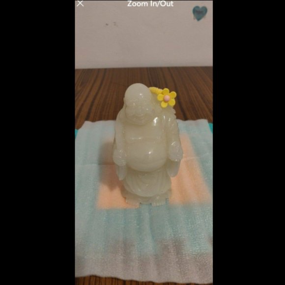 Natura Chinese mineral gemstone icy white happy belly Buddha monk big bag statue - Picture 2 of 6